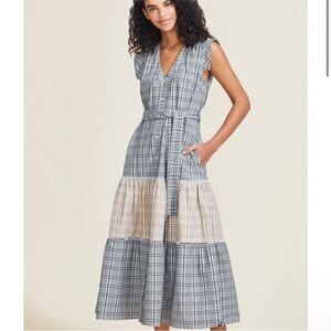 PEARL by Lela Rose Plaid Tiered‎ Midi Dress S